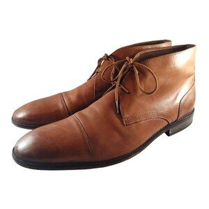 Bostonian Men's Ankle Boots With Cap Toe & Stacked Heel Brown Leather Size 12